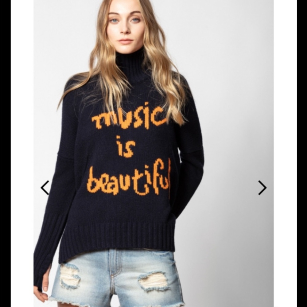 Zadig & Voltaire Navy and Orange Turtleneck Sweater